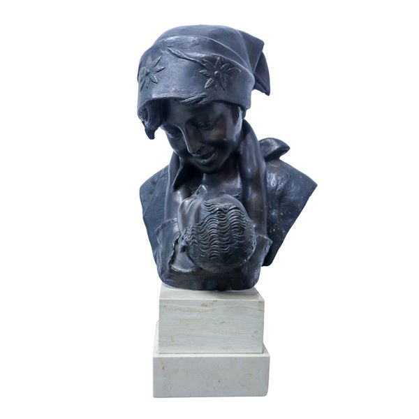 Antonio Merente - Maternità, scultura in bronzo su base in marmo