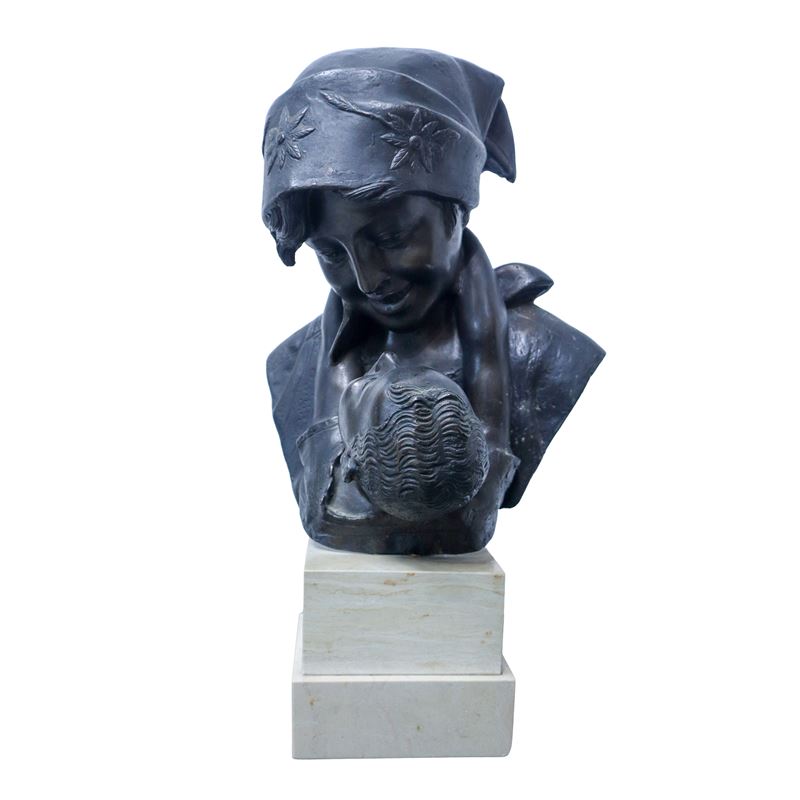Antonio Merente - Maternità, Scultura in Bronzo su Base in Marmo