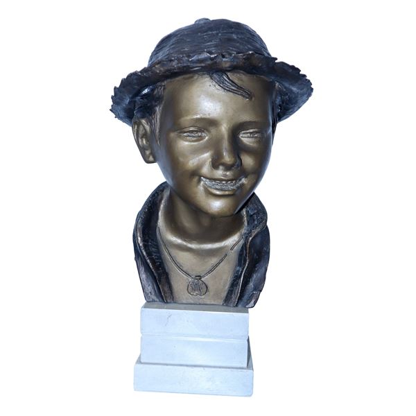 Giovanni De Martino - Scugnizzo, volto di ragazzo in bronzo su base in marmo