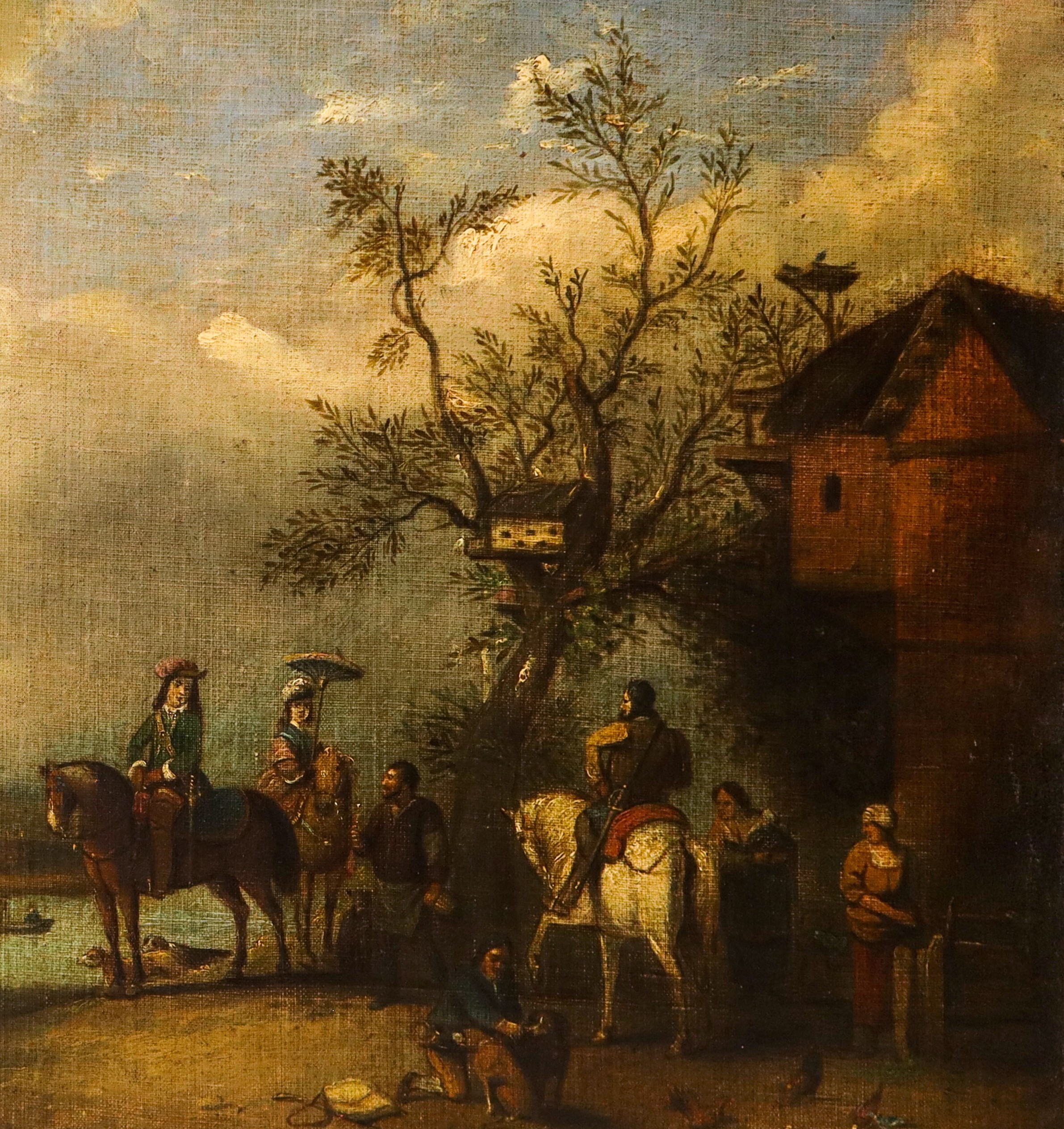 Jan Wouwerman - Paesaggio Lacustre con Cavalieri