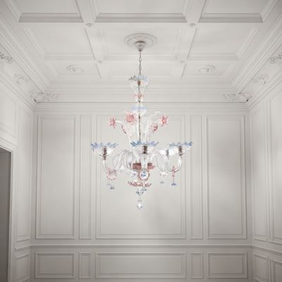 Lampadario in Vetro di Murano Policromo a 6 Luci