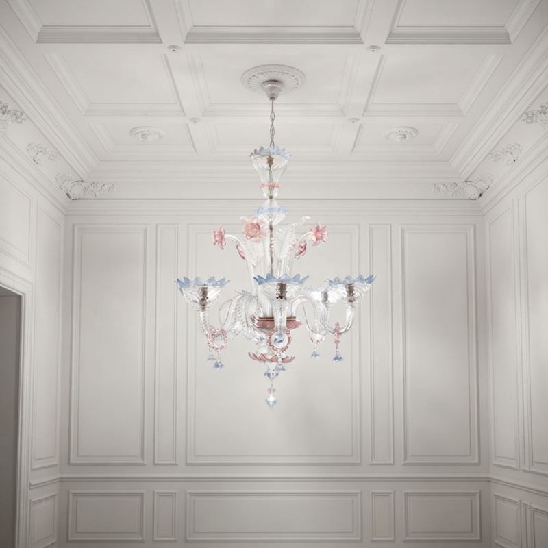 Lampadario in Vetro di Murano Policromo a 6 Luci