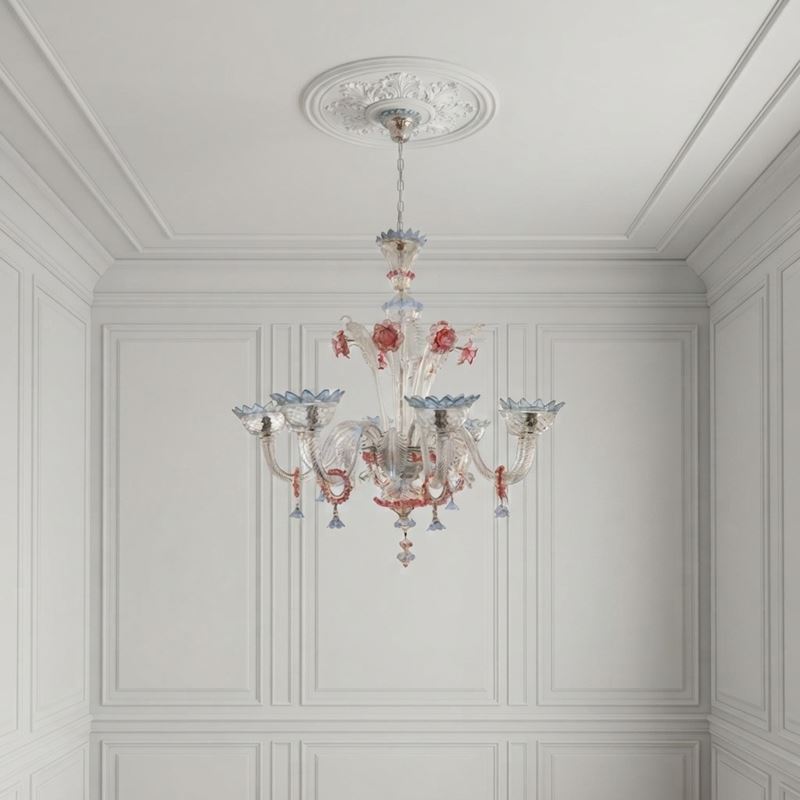Lampadario in Vetro di Murano Policromo a 8 Luci