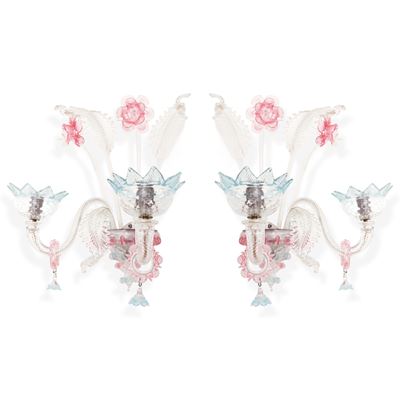 Coppia di Appliques in Vetro di Murano Policromo