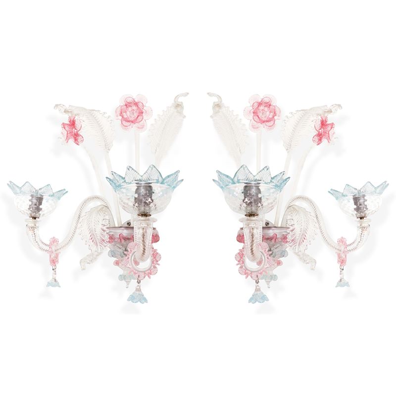 Coppia di Appliques in Vetro di Murano Policromo