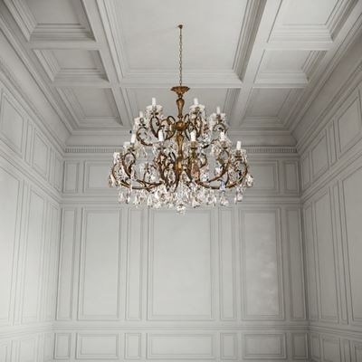 Lampadario 18 Luci in Metallo Dorato e Brindoli