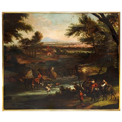 Paesaggio con Pastori, Armenti e Viandanti, Presso una Cascata