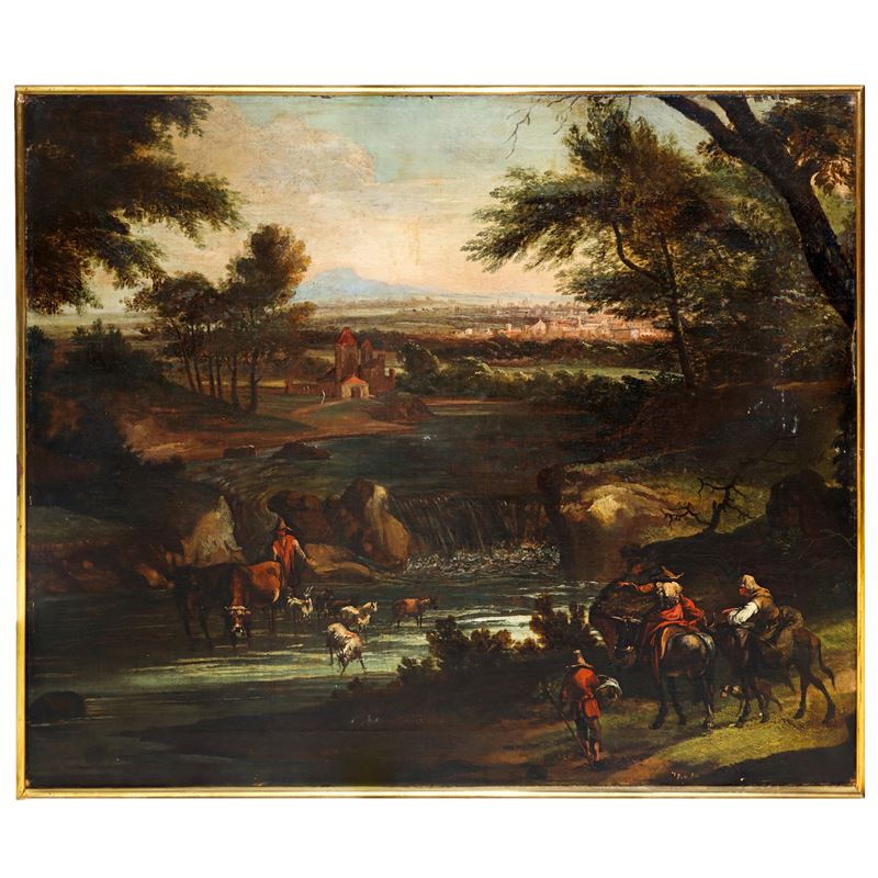 Roos Cajetan - Paesaggio con Pastori, Armenti e Viandanti, Presso una Cascata