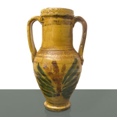 Quartara in Maiolica di Caltagirone a Pasta Gialla con Decoro Policromo sul Fronte