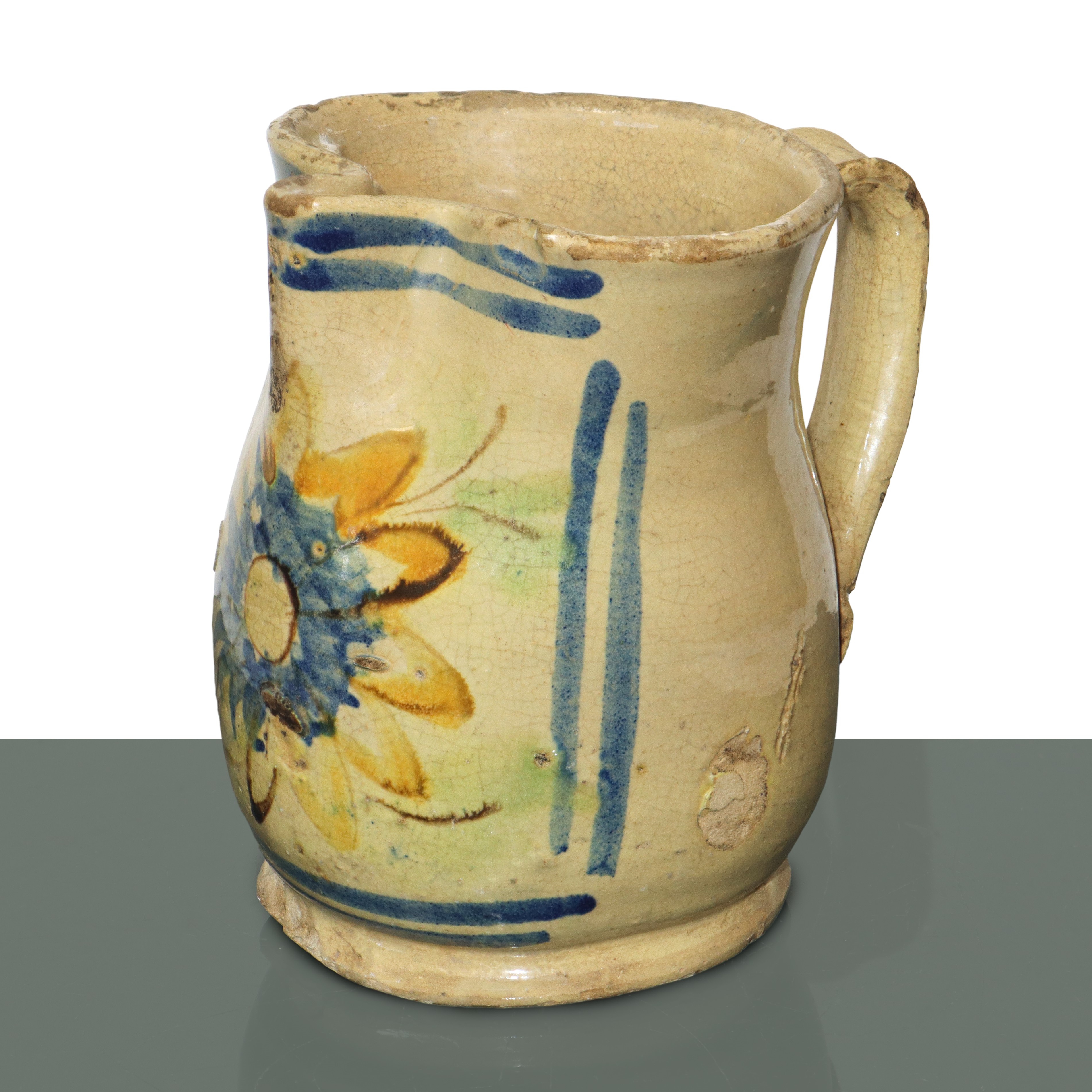 Cannata in Maiolica di Caltagirone con Girasole Policromo sui Toni del Giallo e Dell'azzurro Dipi...