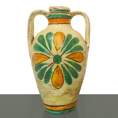 Quartara in Maiolica di Caltagirone con Grande Fiore Policromo Dipinto al Fronte