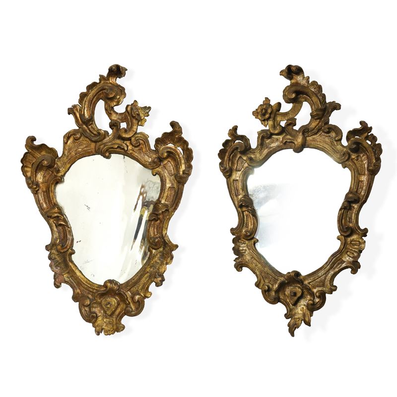 Coppia di Specchiere con Specchi al Mercurio con Cornice in Legno Dorato Luigi XV