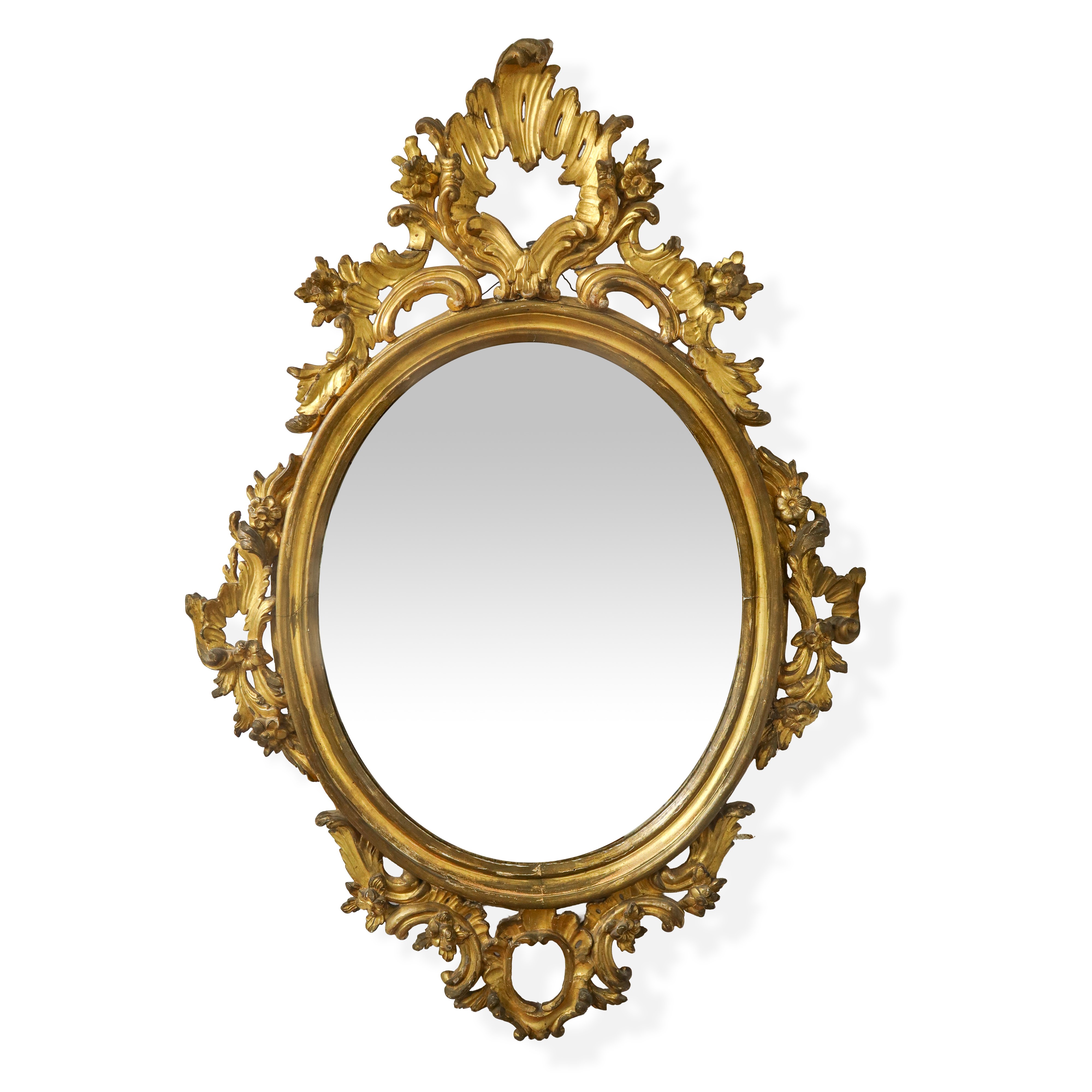Specchiera Ovale in Legno Dorato a Foglia