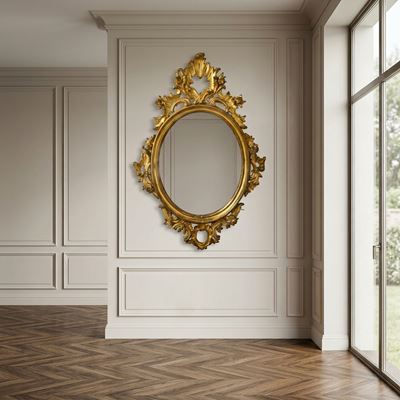 Specchiera Ovale in Legno Dorato a Foglia