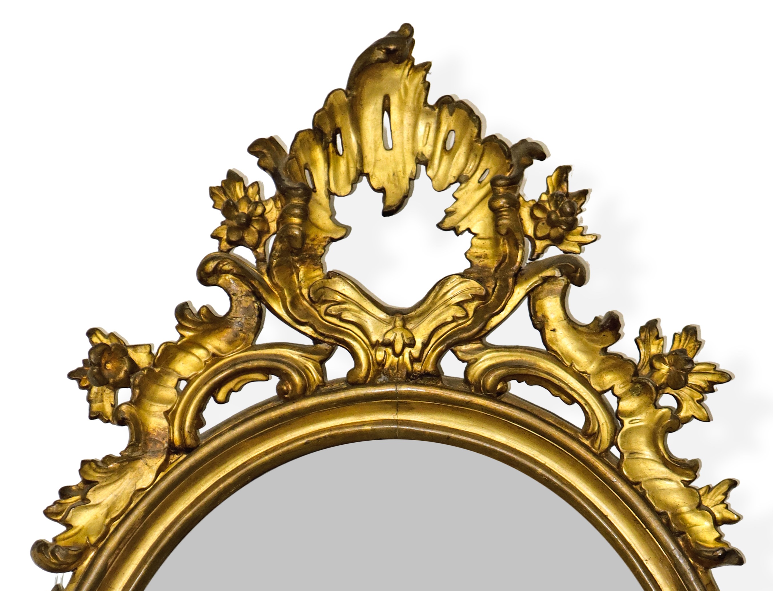 Specchiera Ovale in Legno Dorato a Foglia
