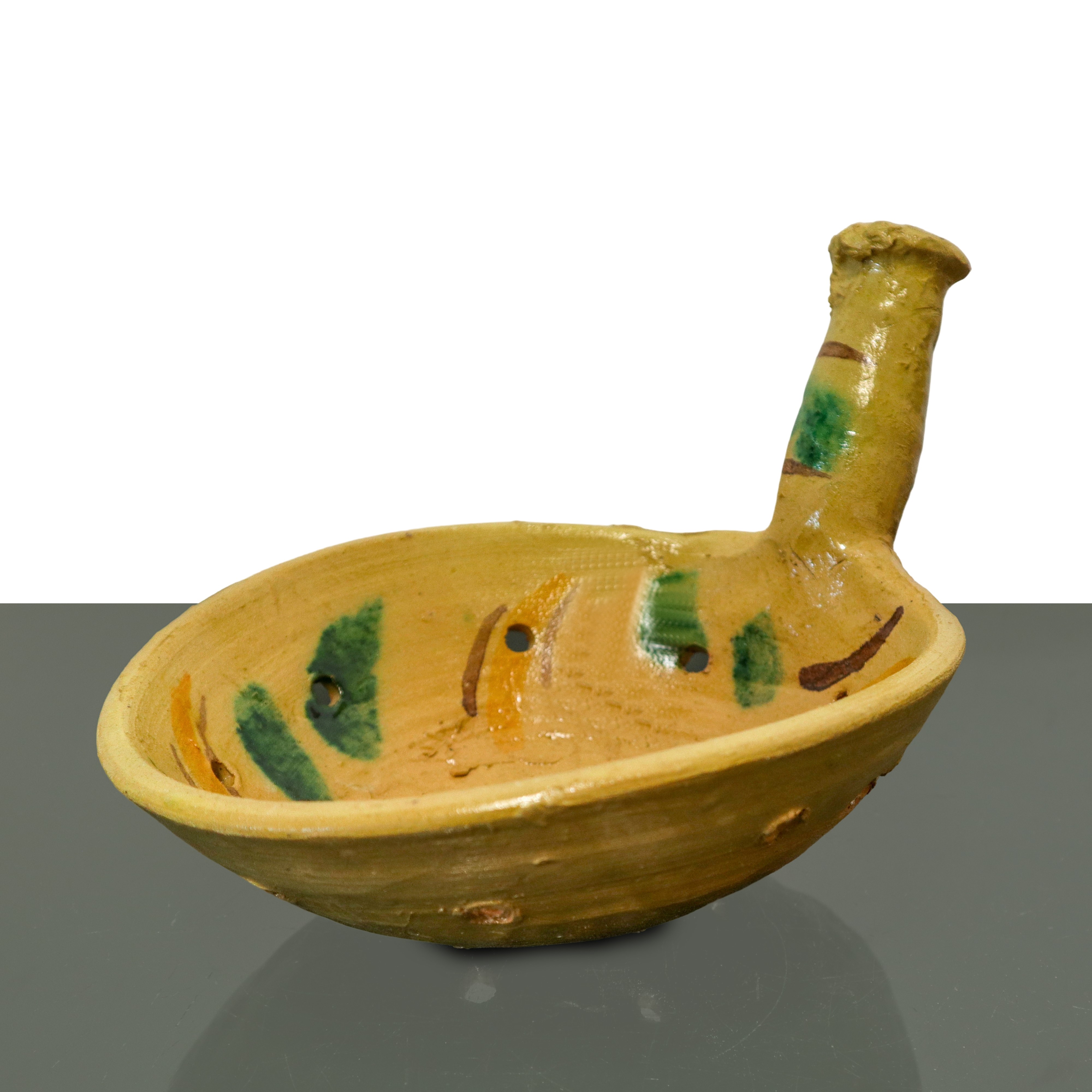 Scolapasta in Maiolica di Caltagirone con Manico con Dettagli Policromi