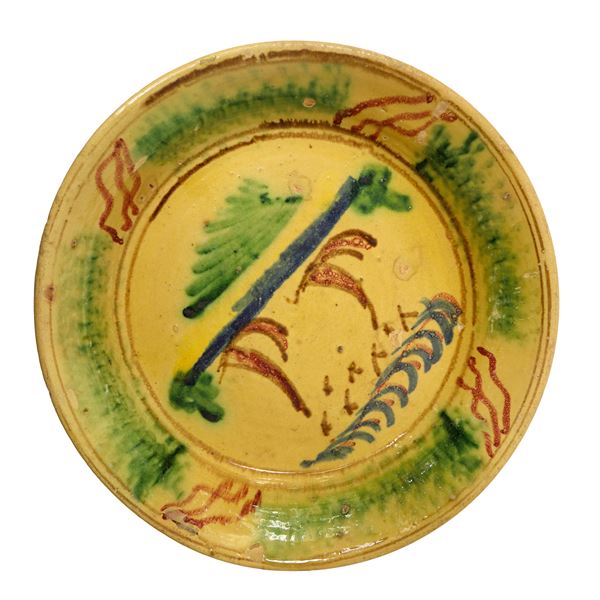 Grande piatto in maiolica di Caltagirone dipinto policromo