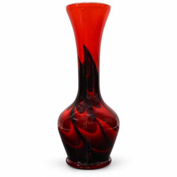 Carlo Moretti - Vaso in vetro di Murano rosso con sfumature nere