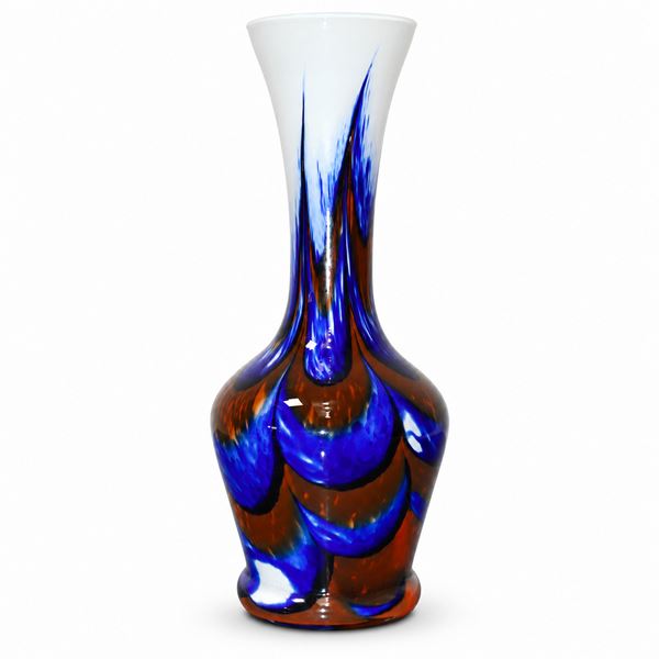 Carlo Moretti - Vaso in vetro di Murano blu con sfumature arancioni
