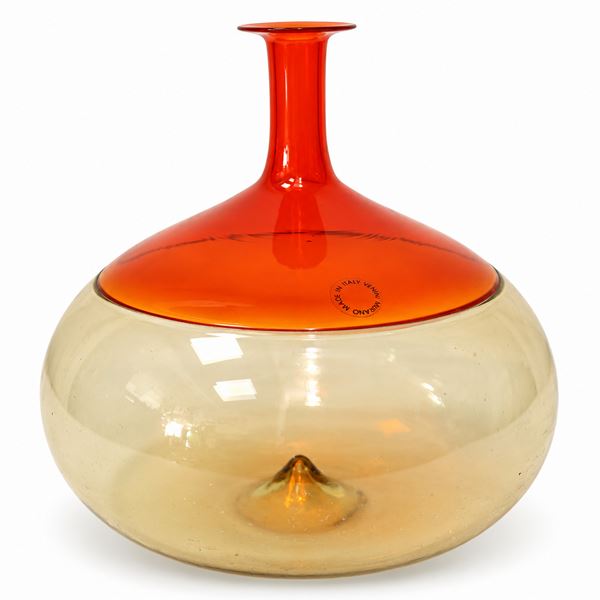 Tapio Wirkkala per Venini - Vaso/Bottiglia modello "Bolle" giallo pagliesco e rossa