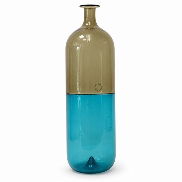 Vaso/Bottiglia modello 'Bolle' giallo pagliesco e blu