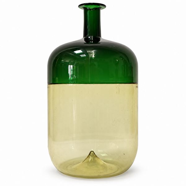 Tapio Wirkkala per Venini - Vaso/Bottiglia modello "Bolle" giallo pagliesco e verde