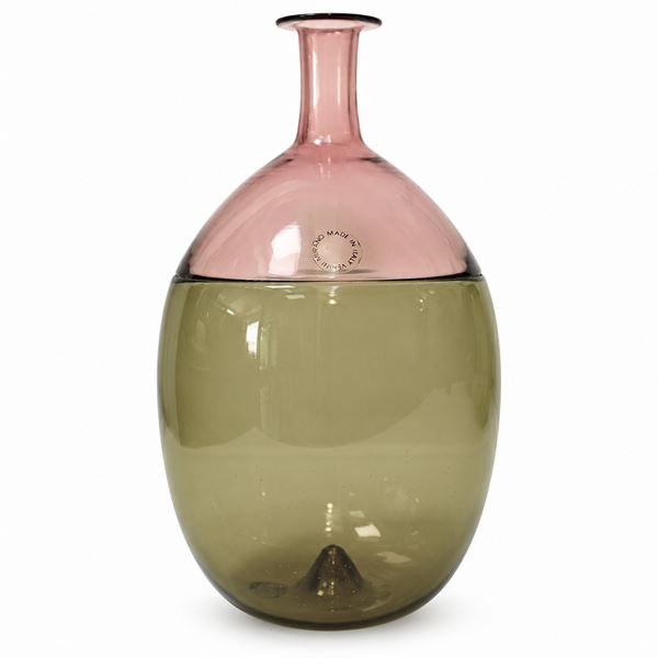 Tapio Wirkkala per Venini - Vaso/Bottiglia modello "Bolle" giallo pagliesco e viola