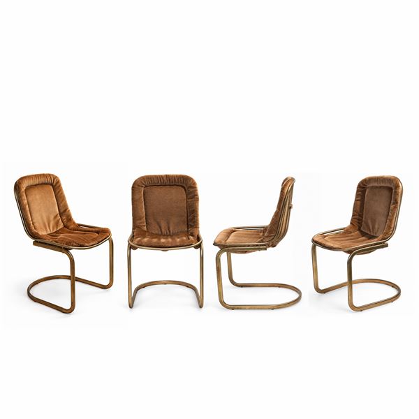 Gastone Rinaldi per Rima - Gruppo di 4 Sedie in metallo argentato con cuscini beige