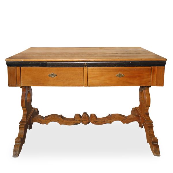 Lyre-foot desk with two drawers