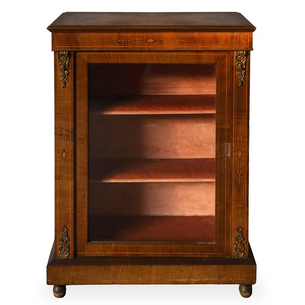 Low display cabinet with glass door and shelves
