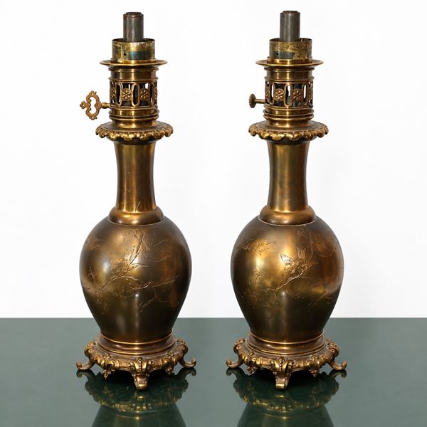 Pair of burnished metal lights