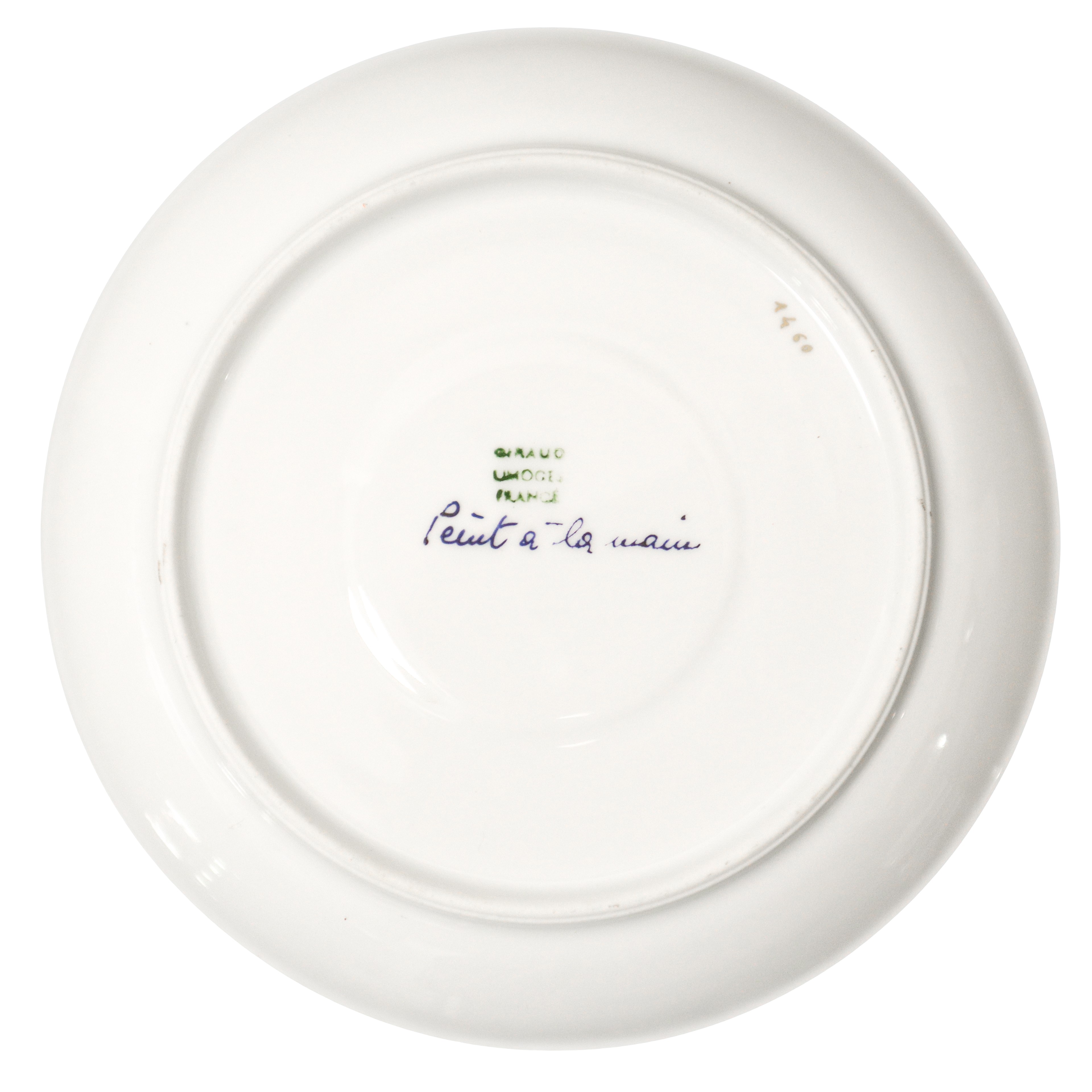 Gruppo in Porcellana di Limoges Blu con Decori Floreali Composto da Due Tazzine Alte e Borsetta d...