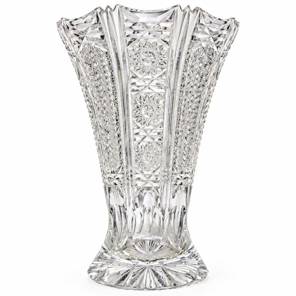 Bohemian crystal vase carved with geometric motifs