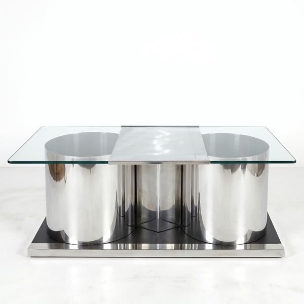 Acerbis Design - Tavolino da caffè con struttura in metallo e piano in vetro nero fumè