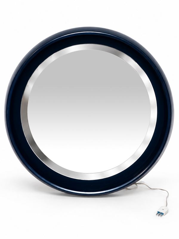 Specchio da parete blu space age con retro illuminazione