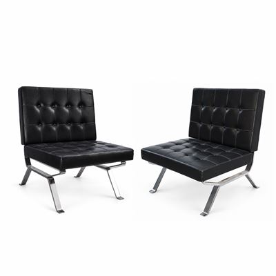 Mies van der Rohe per Knoll, Coppia di poltrone modello Barcellona in pelle nera