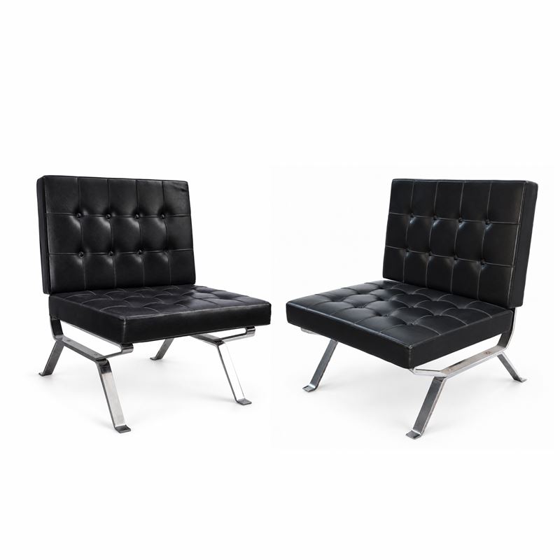 Mim Design - Mies van der Rohe per Knoll, Coppia di poltrone modello Barcellona in pelle nera