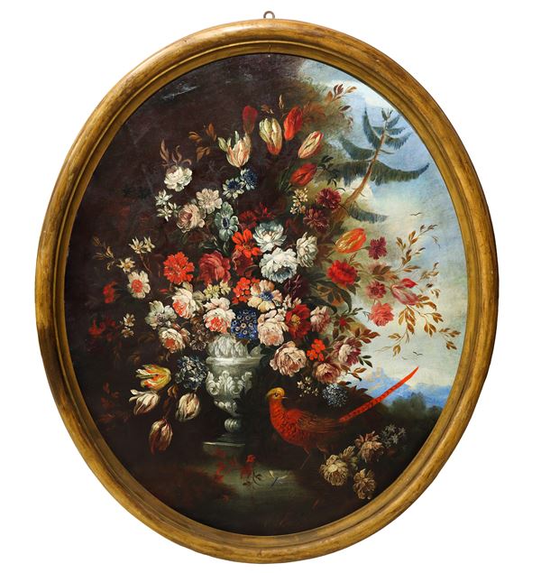 Nicola Cassisa - Natura morta di fiori, dipinto ovale