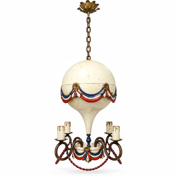 Lampadario vintage a forma di mongolfiera a 4 luci
