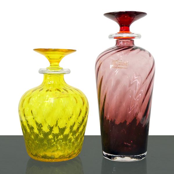 NasonMoretti Murano - Coppia di bottiglie/decanter con tappo in vetro di Murano