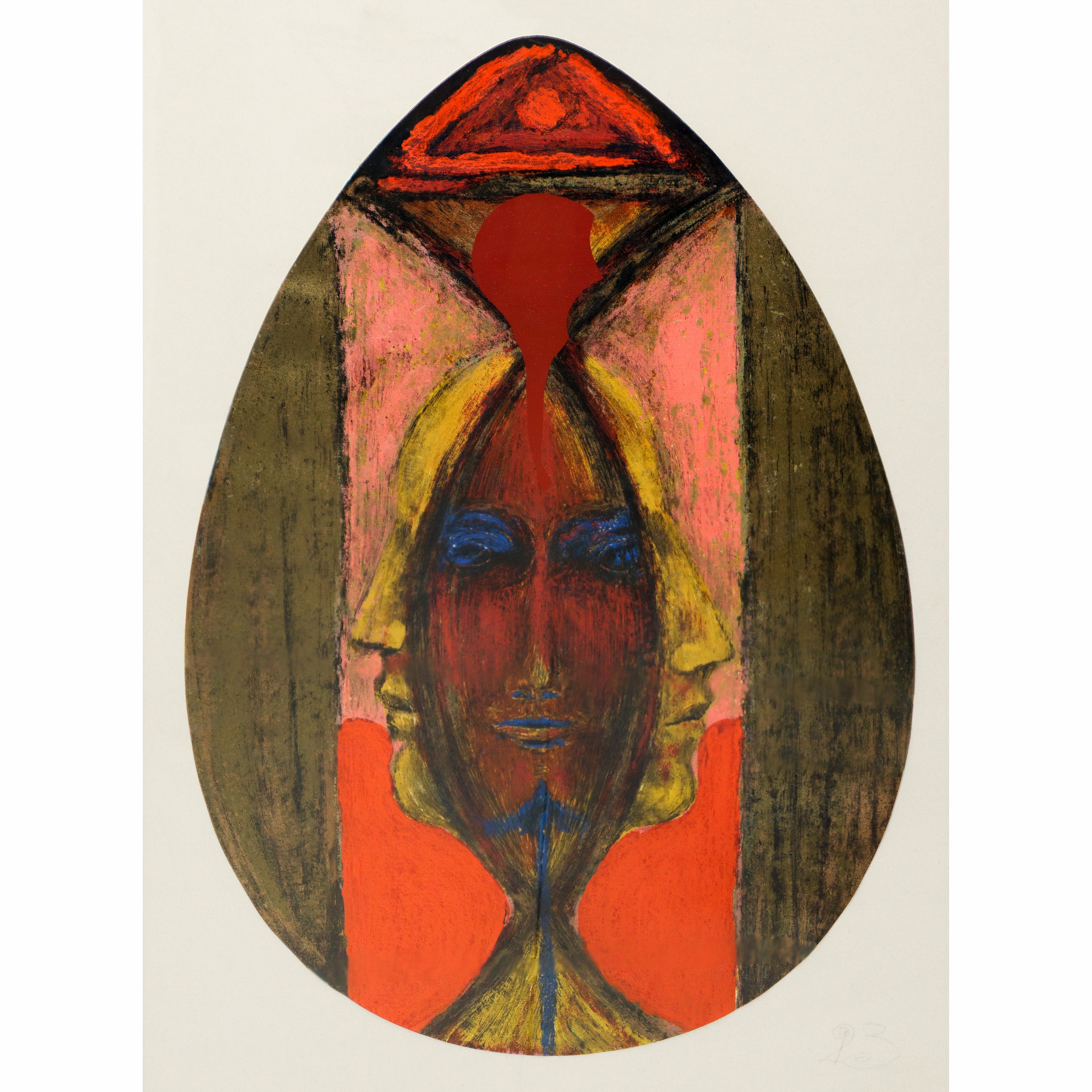 Bruno Ceccobelli - Volti, litografia con interventi in serigrafia (18 colori), 1992