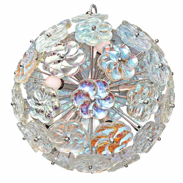 Lampadario in vetro di Murano con margherite di vetro iridescenti a sfera