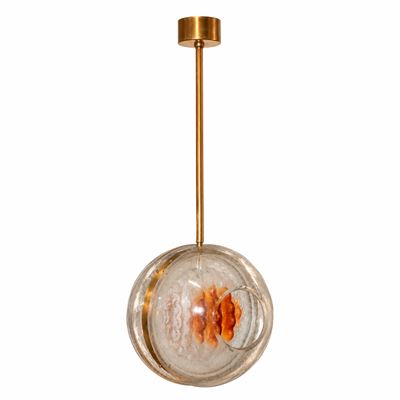 Lampadario in vetro a doppio lobo sferico con interno in vetro colorato