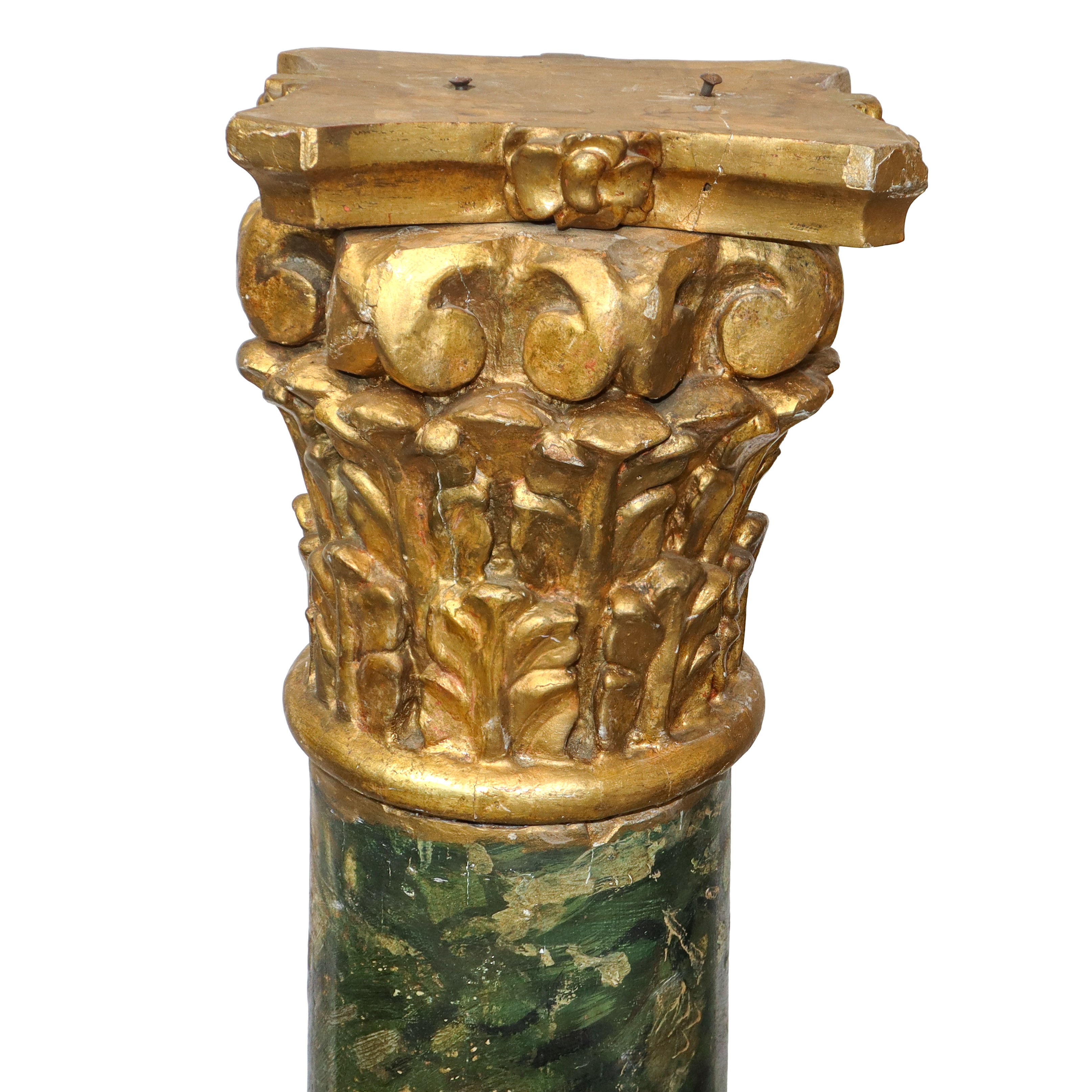 Coppia di Colonne in Legno Effetto Marmo con Capitello