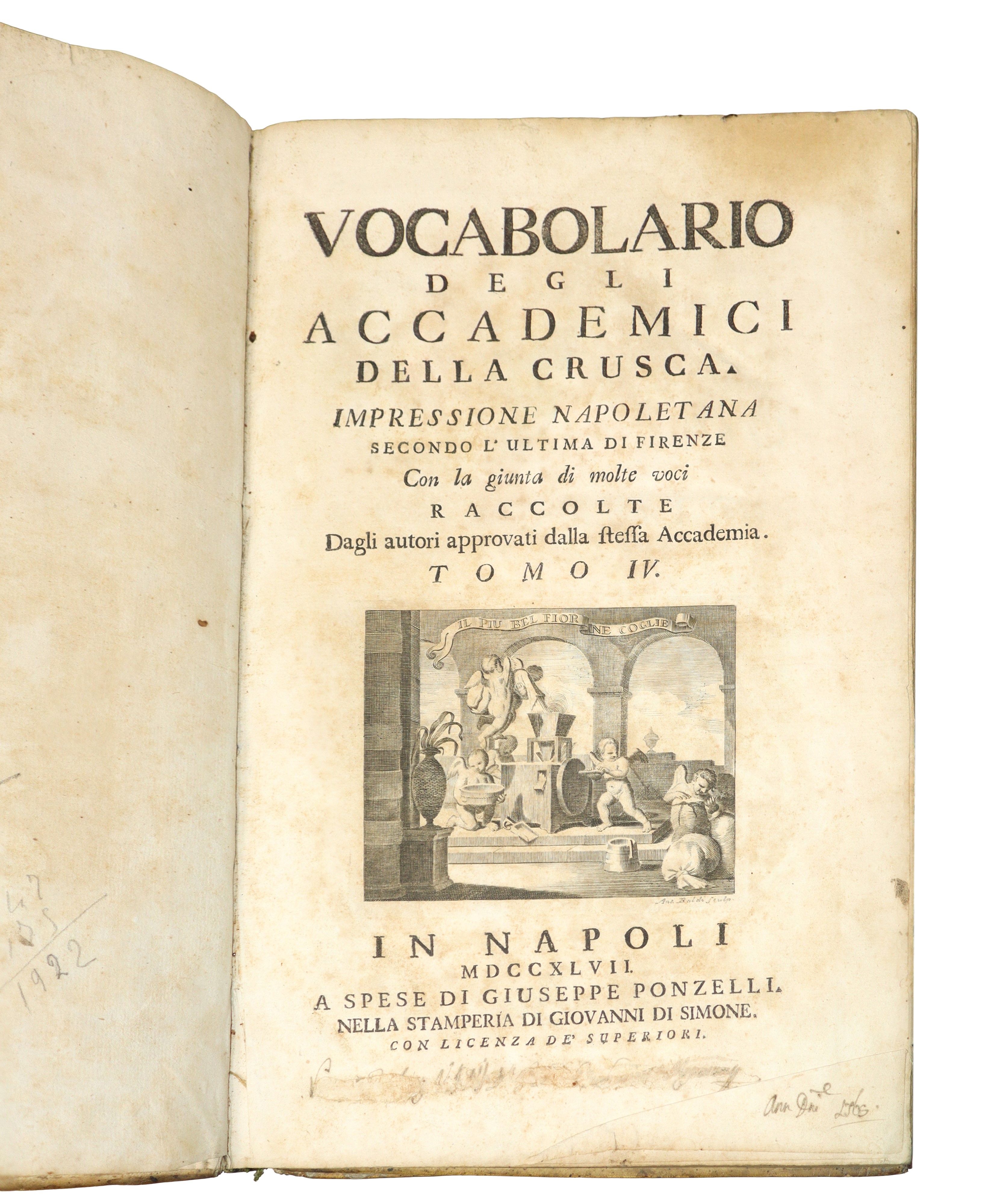 Vocabolario degli Accademici della Crusca Impressione Napoletana Secondo gli Ultimi di Firenze N°...