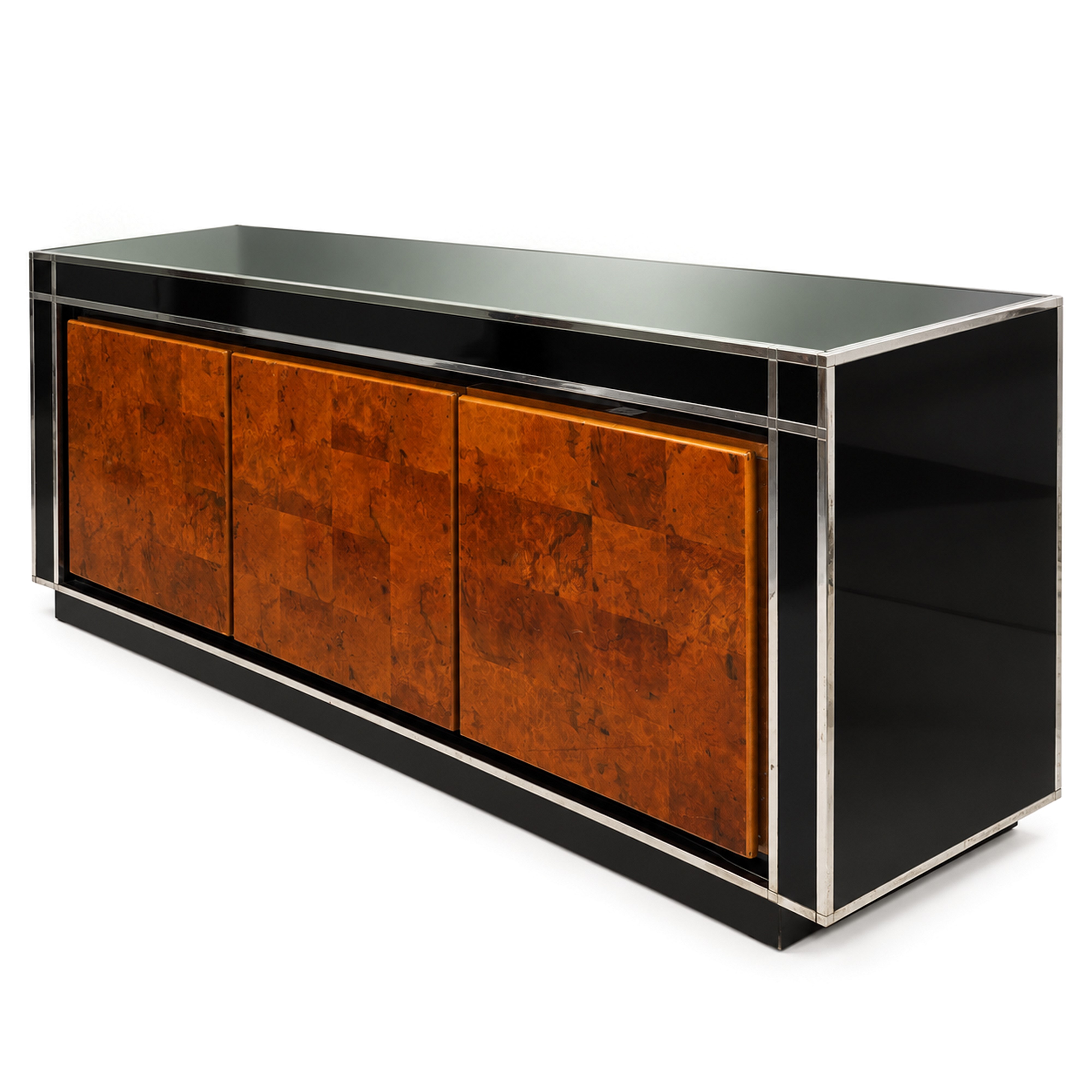 Willy Rizzo per Mario Sabot - Sideboard in radica di noce e vetro