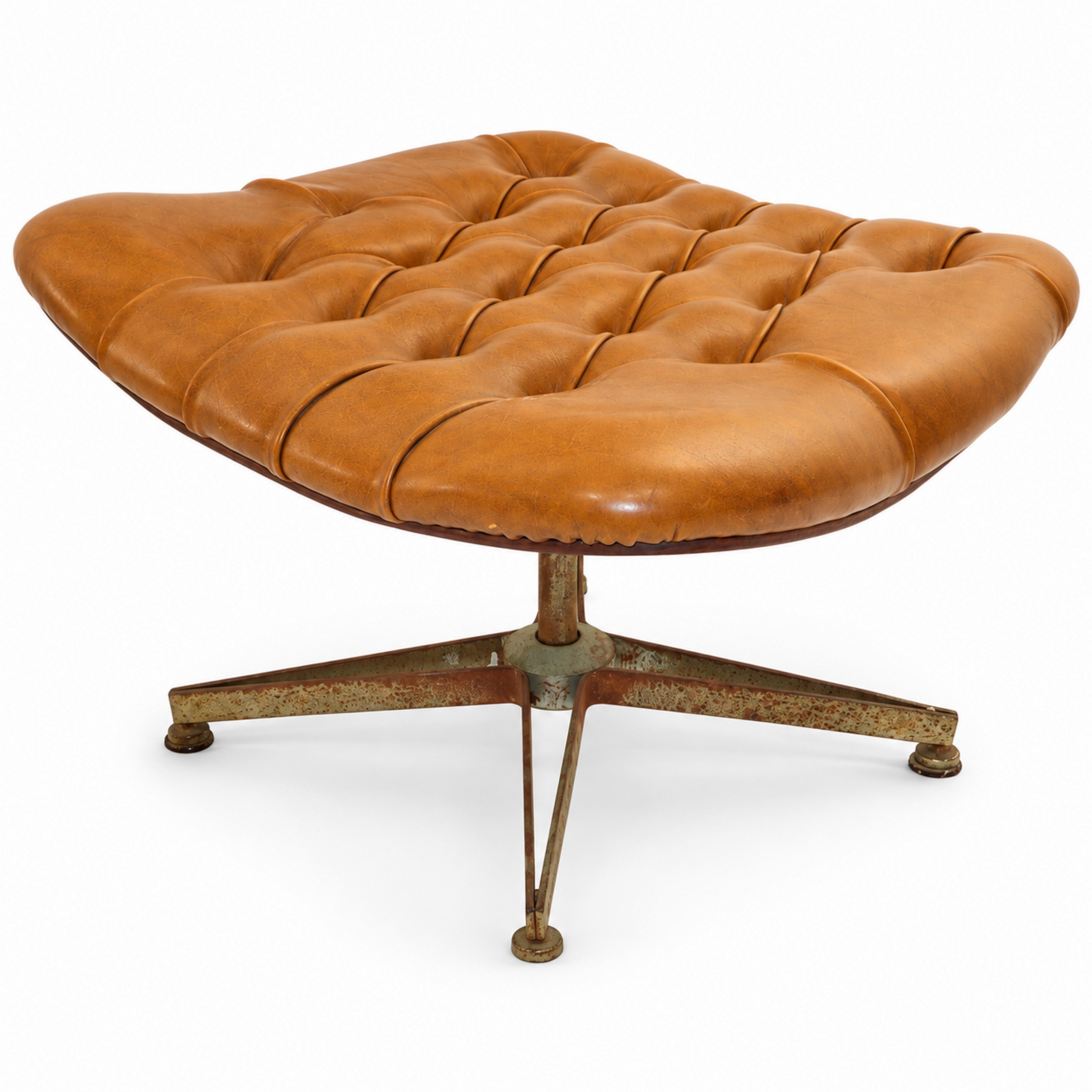 George Mulhauser per Plycraft - Poltrona Mr. Chair con ottomana in pelle color cognac
