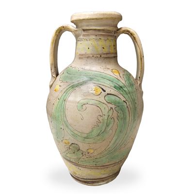 Quartara in Maiolica di Caltagirone con Foglia Policroma Dipinta al Fronte e Datata al Retro