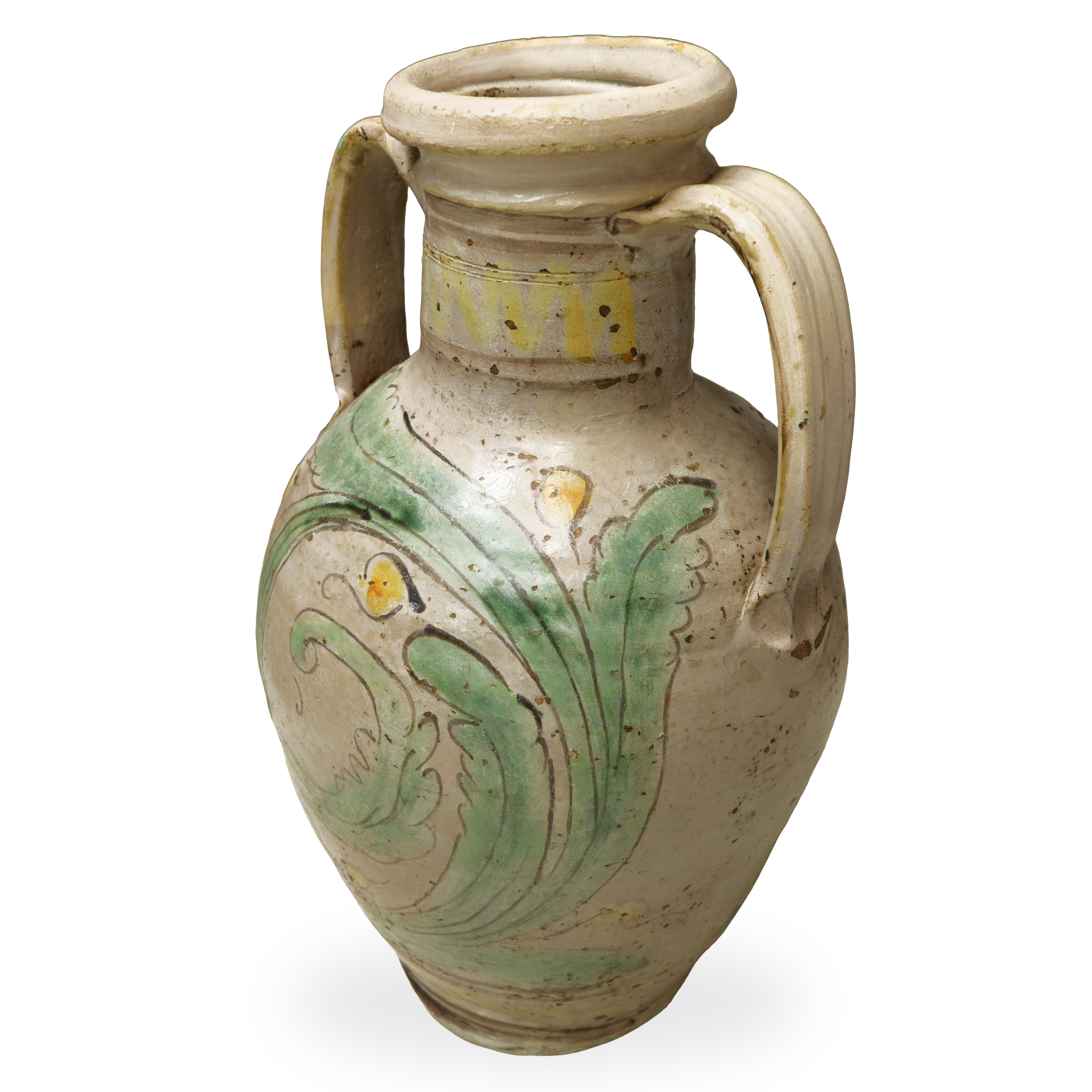 Quartara in Maiolica di Caltagirone con Foglia Policroma Dipinta al Fronte e Datata al Retro