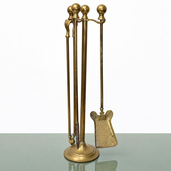 Gold-Plated Brass Fireplace Tool Set